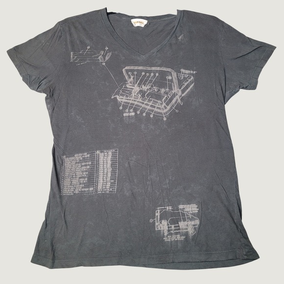 Diesel Other - Diesel Mens V-Neck T-Shirt Faded Black Schematic Graphic Print Short Sleeve Tee